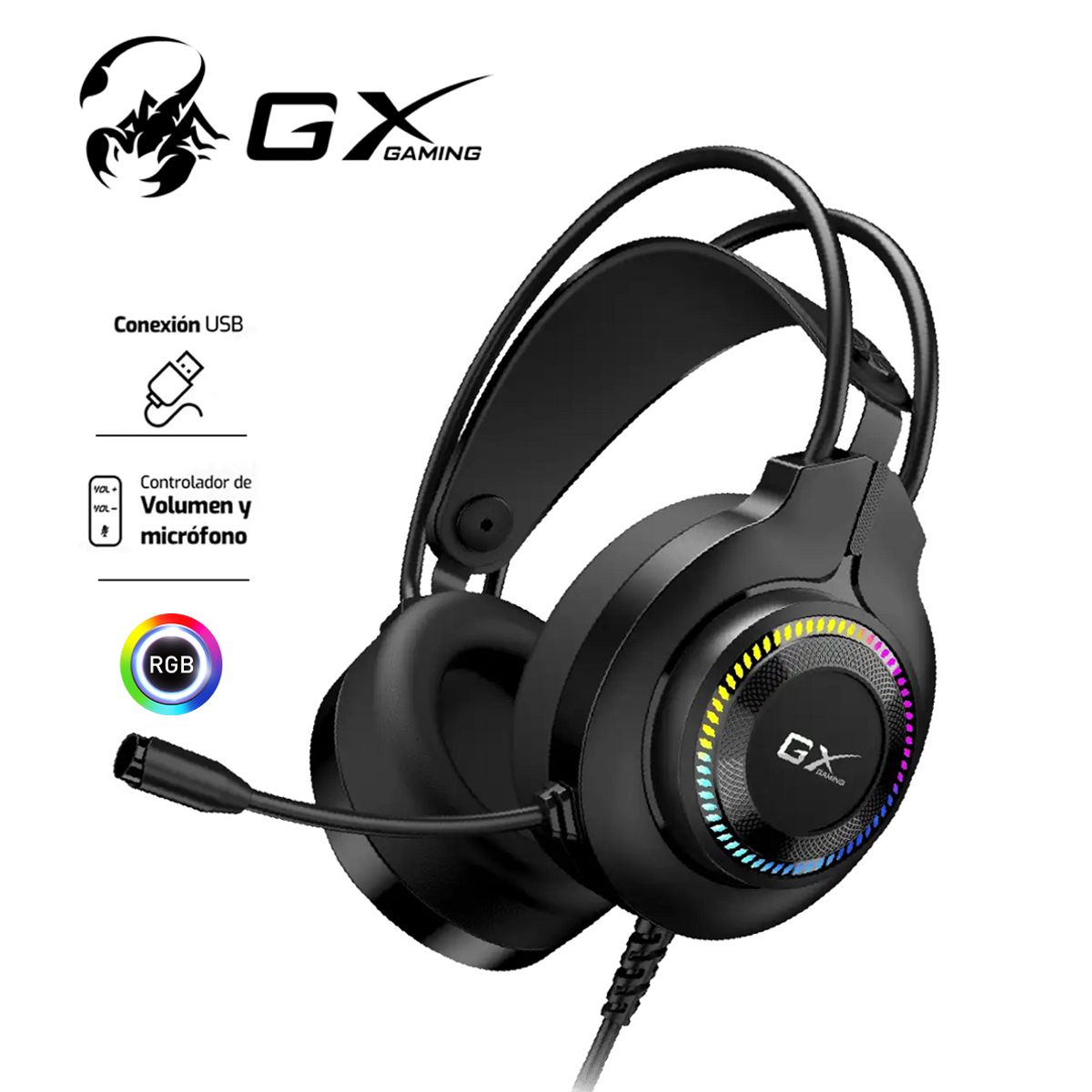 GENIUS GX - AUDIFONO CMICROF GENIUS GX HS-GX580U 50MM RGB BLAC