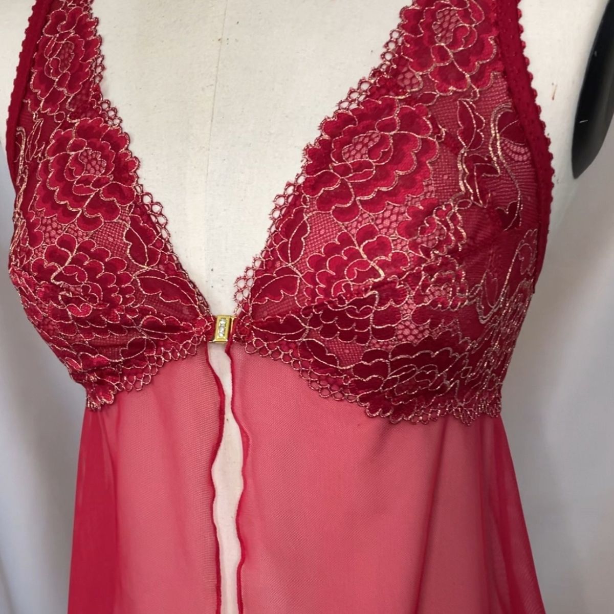 GENERICO - Babydoll Encaje y Tul Mujer Mayra Rojo Vino