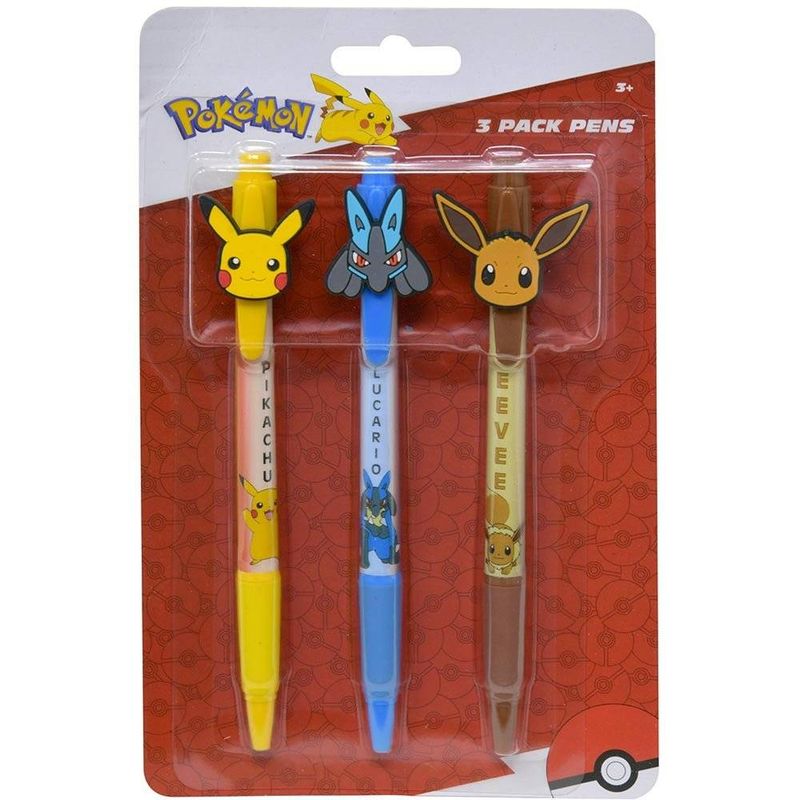 POKEMON - Pokemon 3 lapiceros bolígrafos Pikachu, Lucario y Eevee