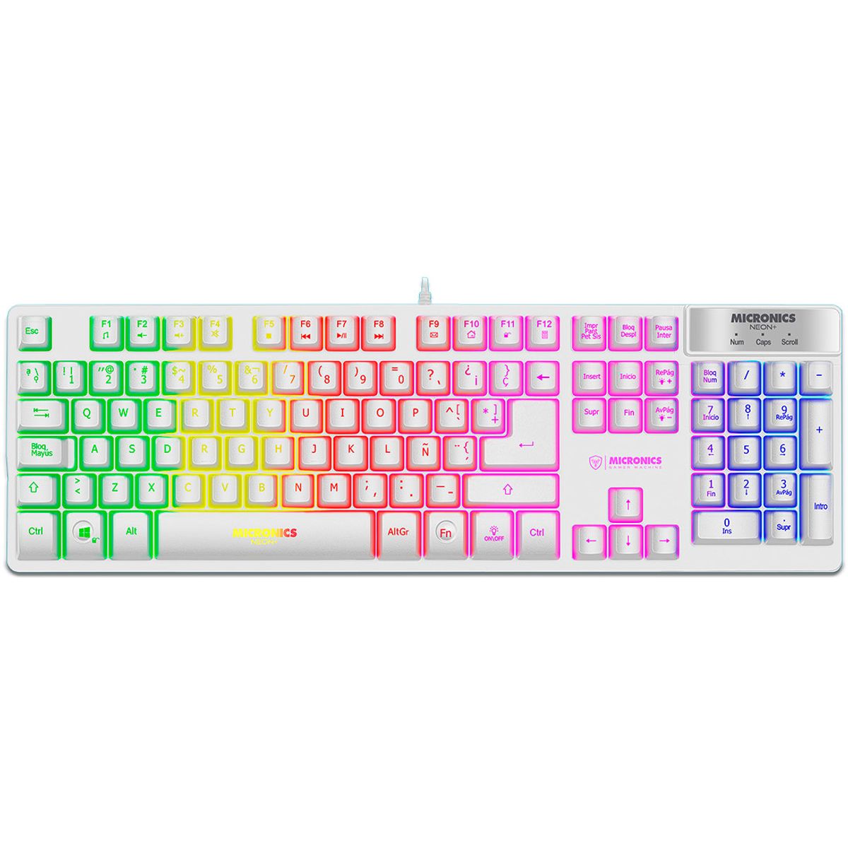 MICRONICS - Teclado Neon Blanco K709w Multimedia USB LED Micronics Blanco