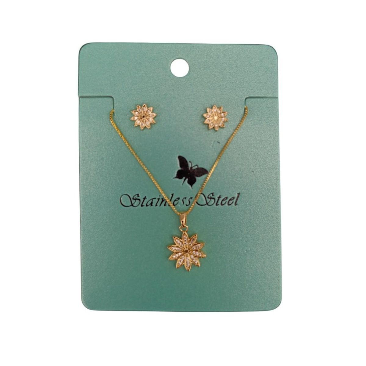 GENERICO - Set collar y aretes flor en puntas dorado regalo San Valentín