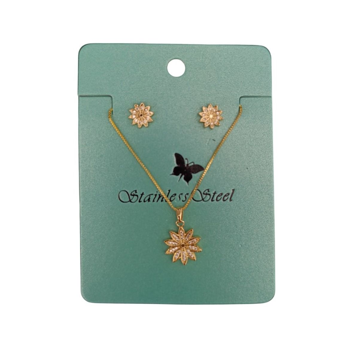 GENERICO - Set collar y aretes flor en puntas dorado regalo San Valentín