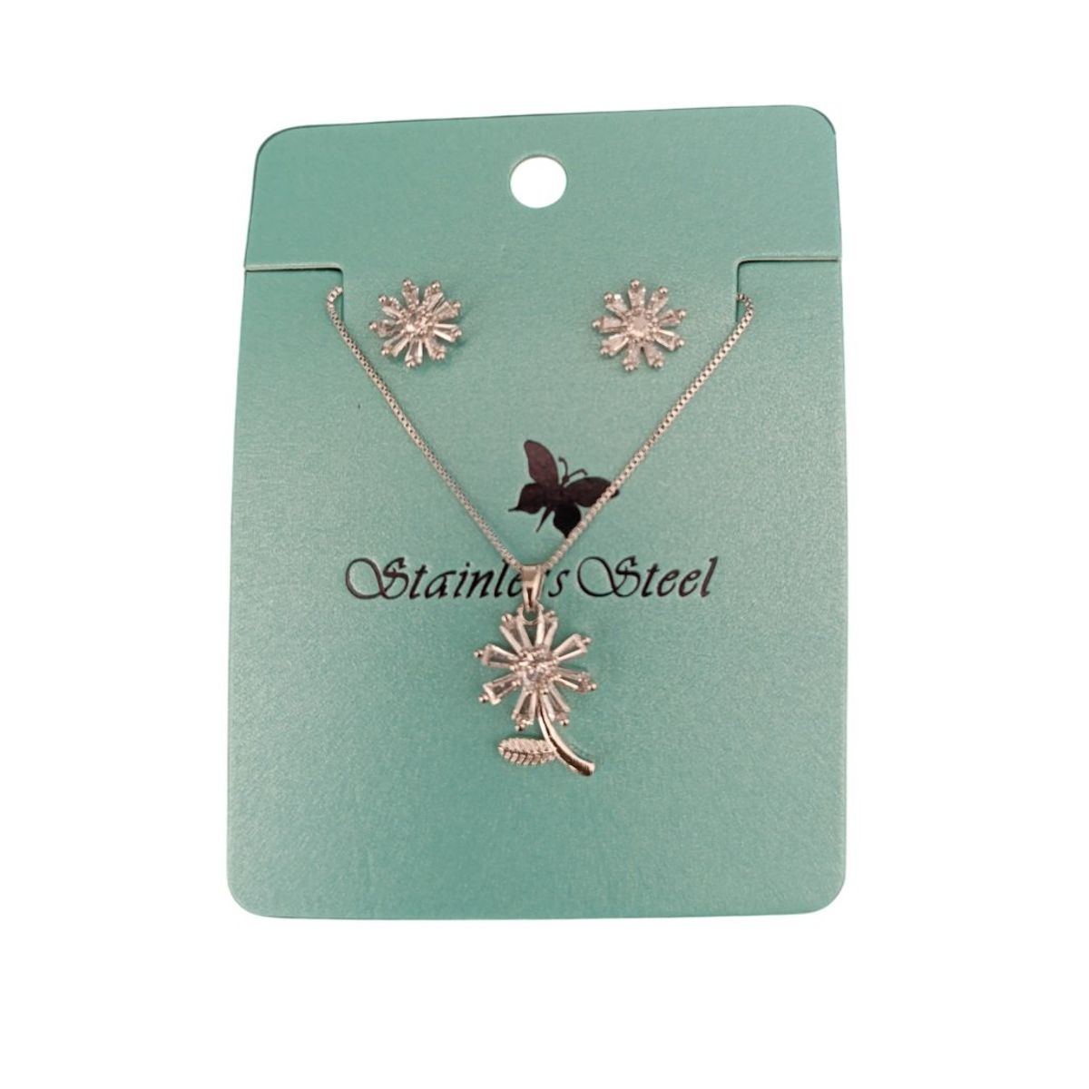 GENERICO - Set collar y aretes flor plateado regalo San Valentín