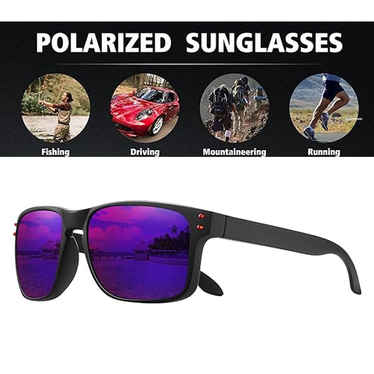 GENERICO - LENTES DE SOL POLARIZADOS UV400 NEGRO CON MORADO