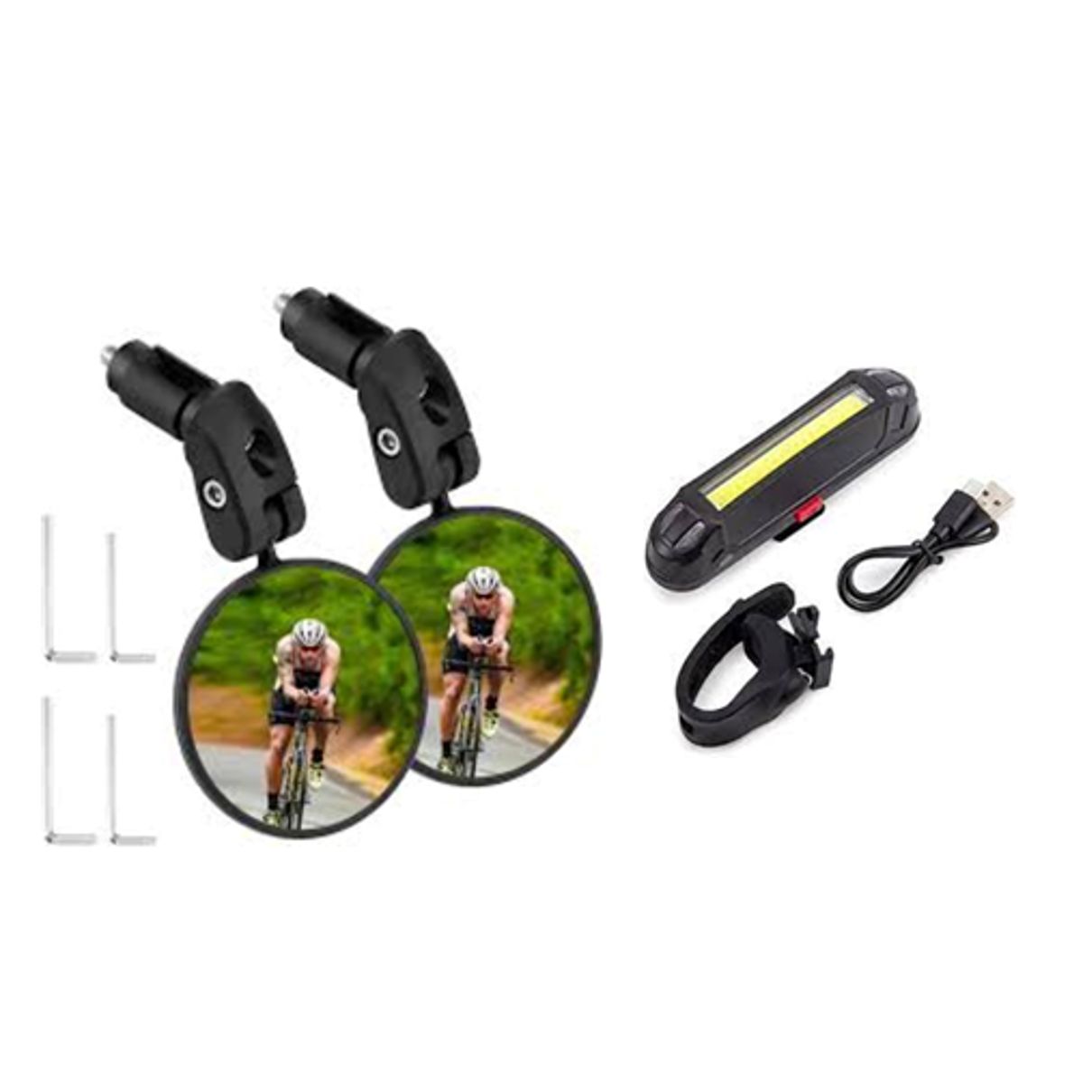 GENERICO - KIT  ESPEJO + LUZ POSTERIOR DE 100LM PARA CICLISTA