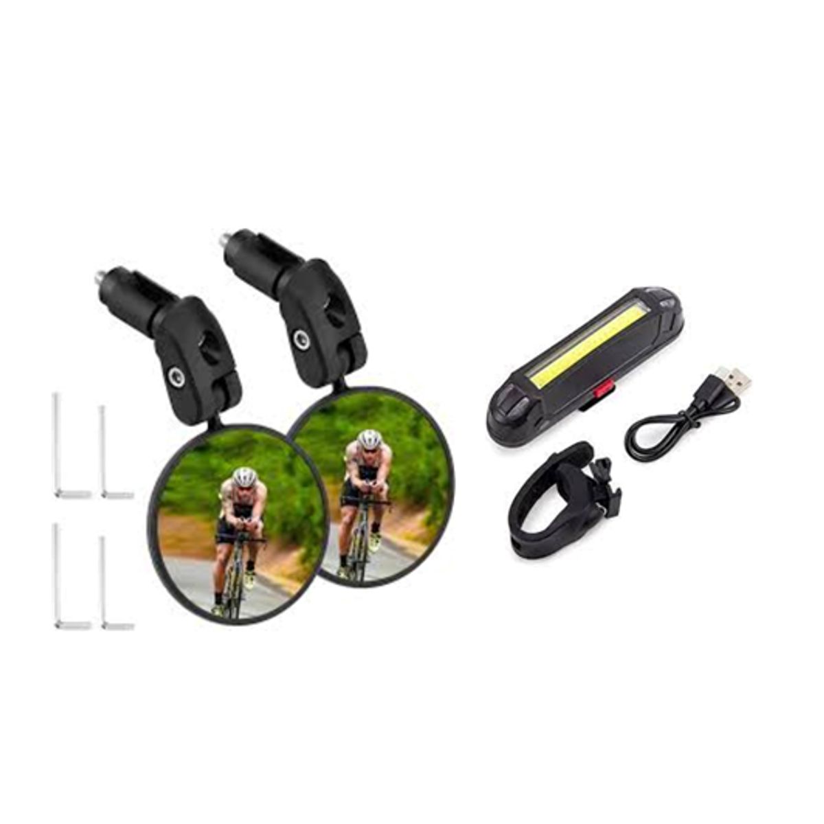 GENERICO - KIT  ESPEJO + LUZ POSTERIOR DE 100LM PARA CICLISTA