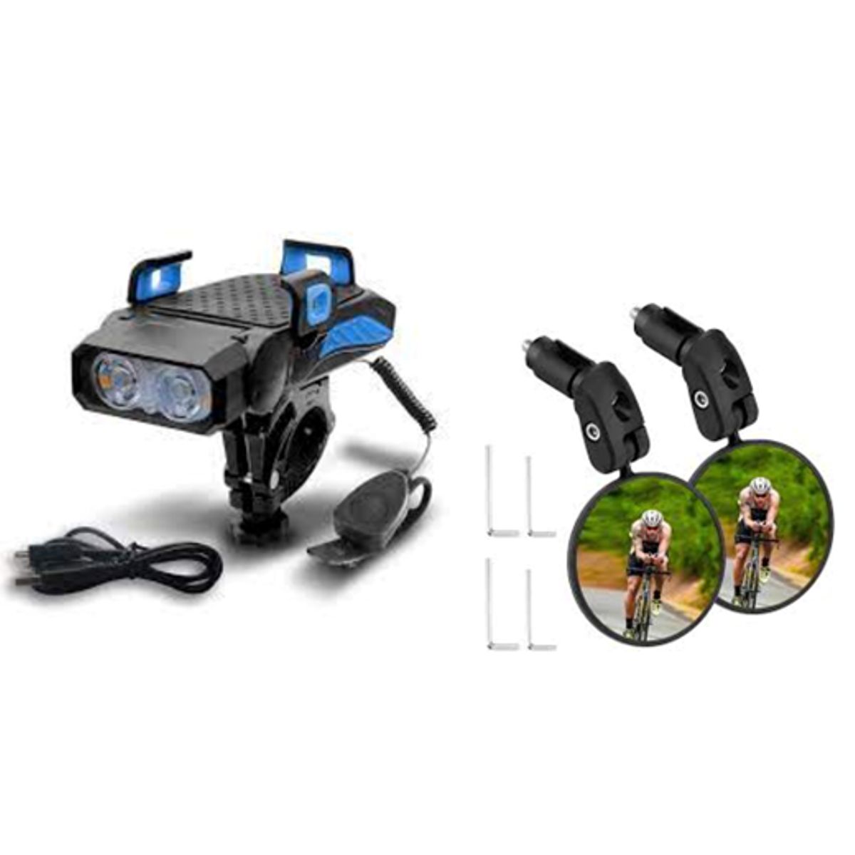 GENERICO - Kit de Seguridad para Ciclistas: Luz 4 en 1 + Espejo para Ciclista