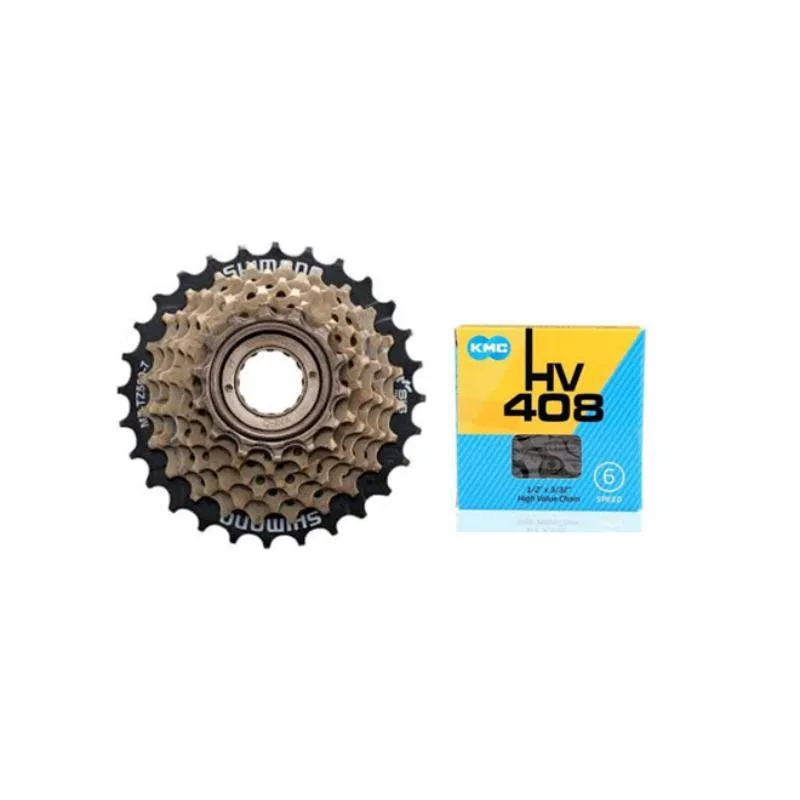 SHIMANO - Piñón Shimano de 6 Velocidades + Cadena KMC de 6V