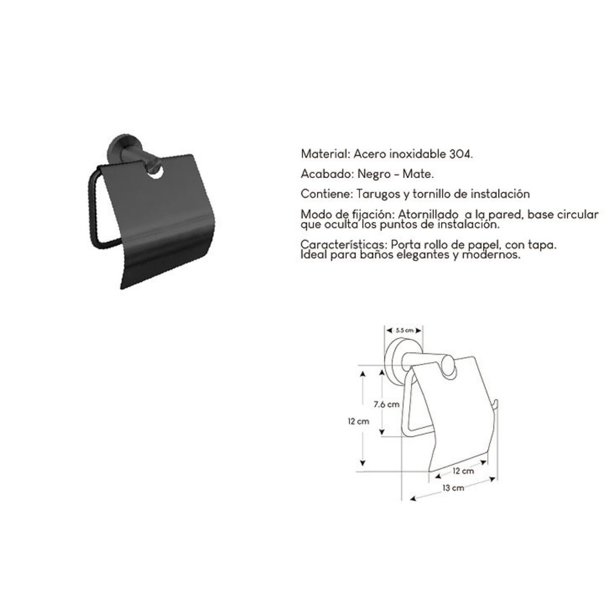 GENERICO - Porta Rollo de Papel 7116200N Negro Mate