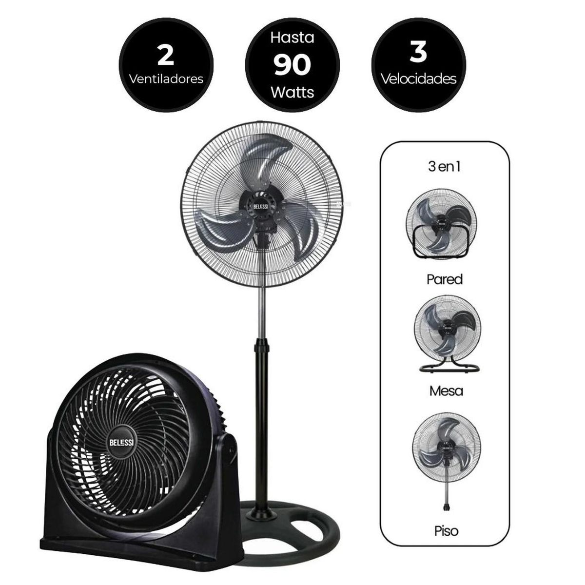 BELESSI - Set x2 Ventiladores 3 en 1 18" y box 10"