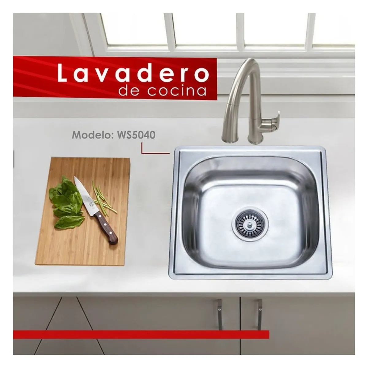 XM - Lavadero de Cocina 40cmx 50cm 1 Poza Acero Inoxidable