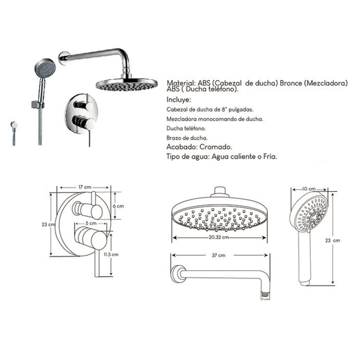 GENERICO - Kit Monocomando Ducha más Teléfono MT010D5
