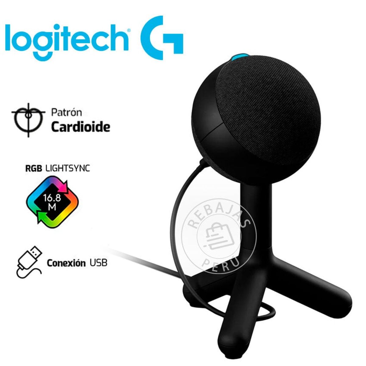 LOGITECH - Logitech Yeti Orb Cardioid Microphone Alta Calidad  Audio y Luces RGB