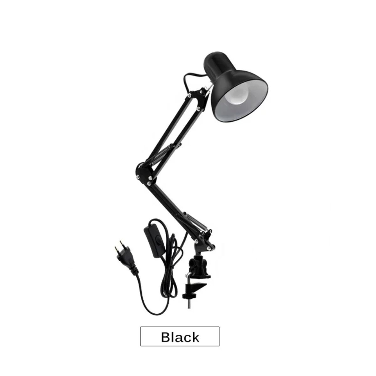 GENERICO - LAMPARA LED DE ESCRITORIO NEGRO BRAZO AJUSTABLE BASE+CLIP +FOCO 5W