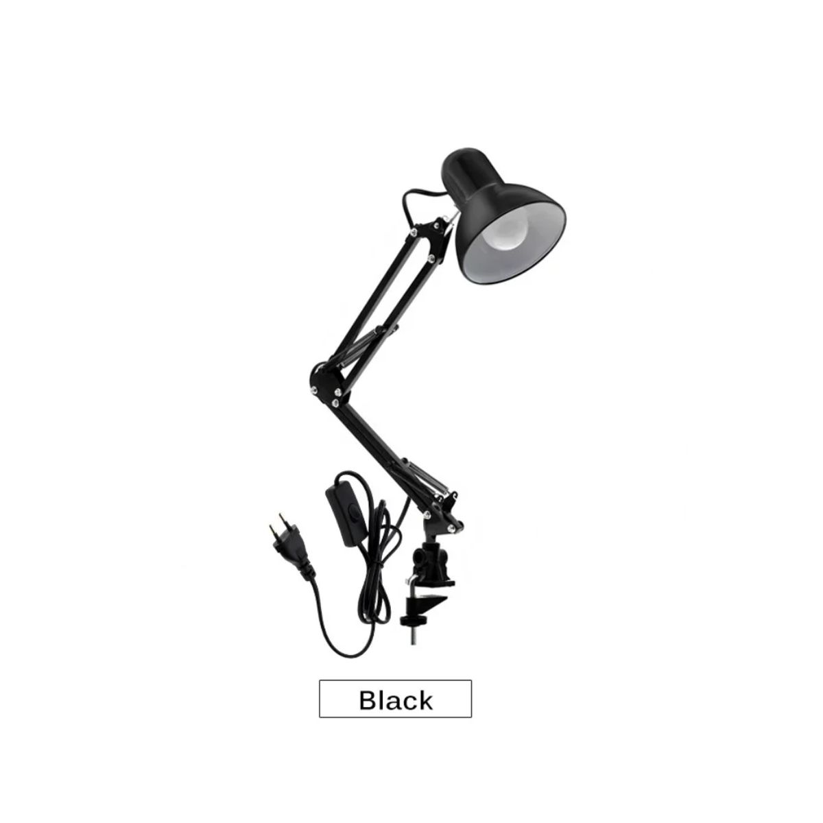 GENERICO - LAMPARA LED DE ESCRITORIO NEGRO BRAZO AJUSTABLE BASE+CLIP +FOCO 5W