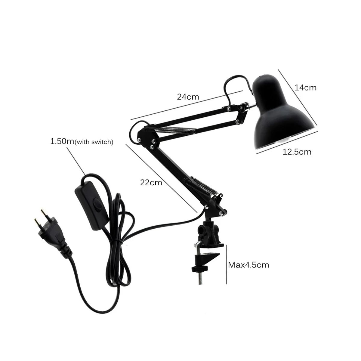 GENERICO - LAMPARA LED DE ESCRITORIO NEGRO BRAZO AJUSTABLE BASE+CLIP +FOCO 5W