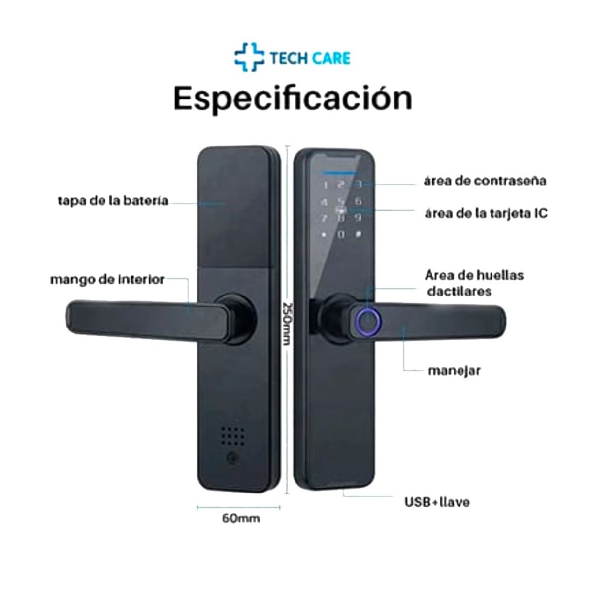 TECH CARE - Cerradura Inteligente Chapa Smart 5 modos