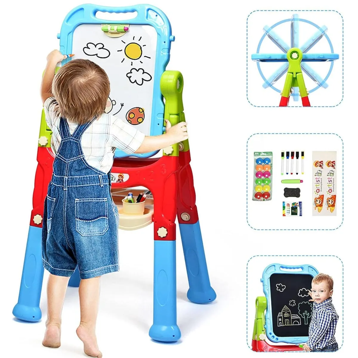 ART & FUN - Pizarra de Aprendizaje Mágnetica Infantil Giratoria 2 en 1