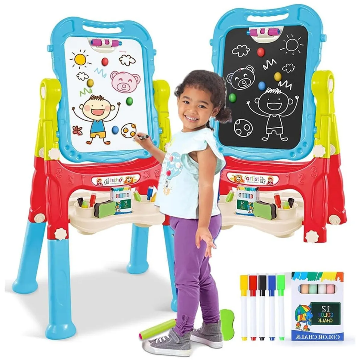 ART & FUN - Pizarra de Aprendizaje Mágnetica Infantil Giratoria 2 en 1