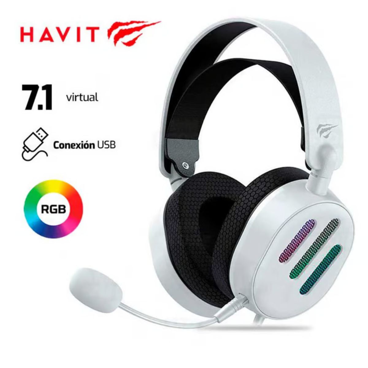 HAVIT - AUDIFONO HAVIT GAMENOTE H2038U USB 71 BLANCO RGB