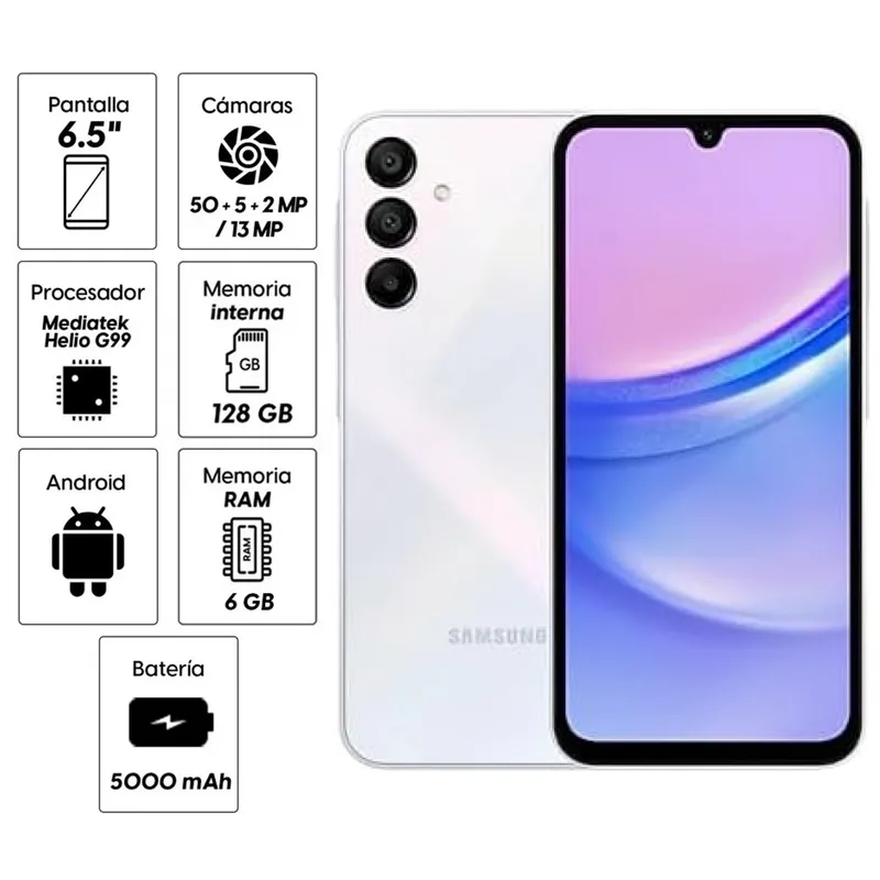 SAMSUNG - Celular Samsung Galaxy A15 128GB 6GB ram 50MP frontal 13MP 6,5 Pulg Light Blue