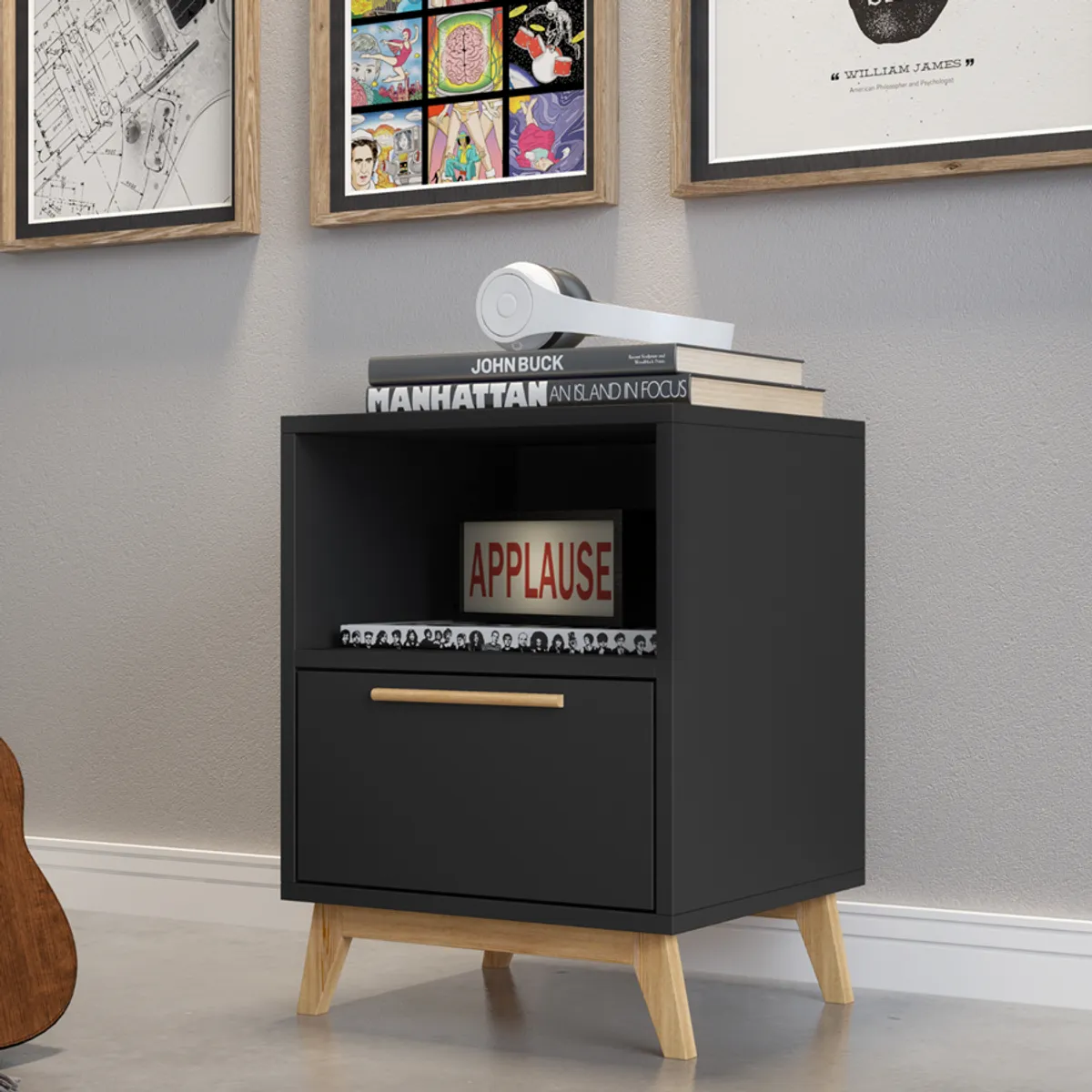 BRV MOVEIS - Mesa auxiliar Ravello 51x35x38 cm Negro Natural