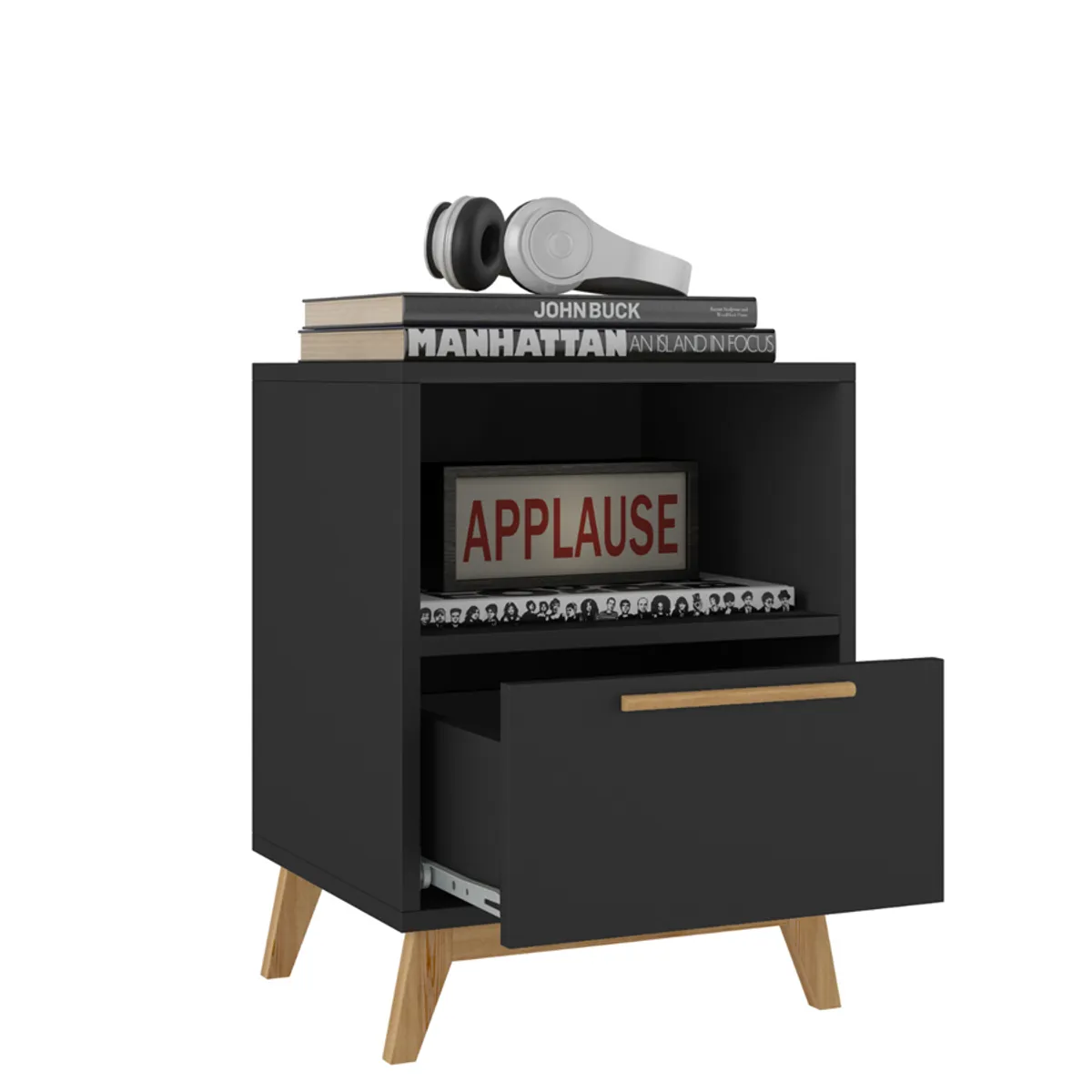 BRV MOVEIS - Mesa auxiliar Ravello 51x35x38 cm Negro Natural