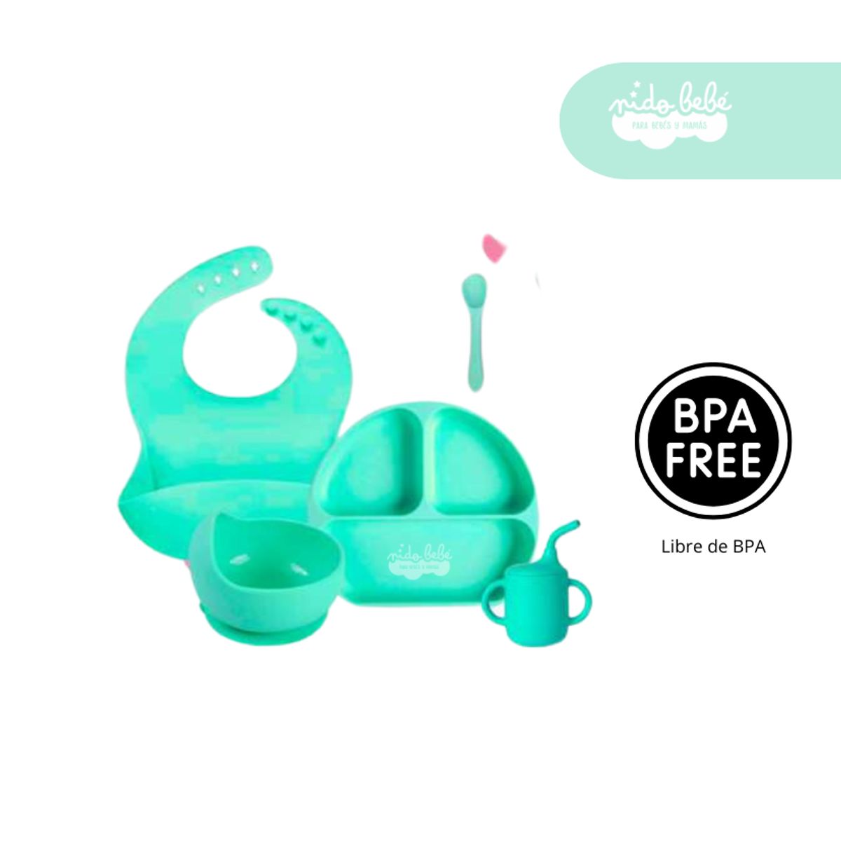 GENERICO - Set de alimentación de bebé 5 piezas con vasito verde ligth