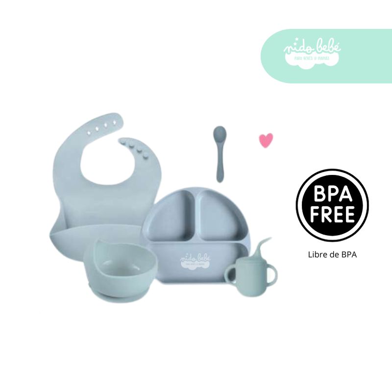 GENERICO - Set de alimentación de bebé 5 piezas con vasito plomo