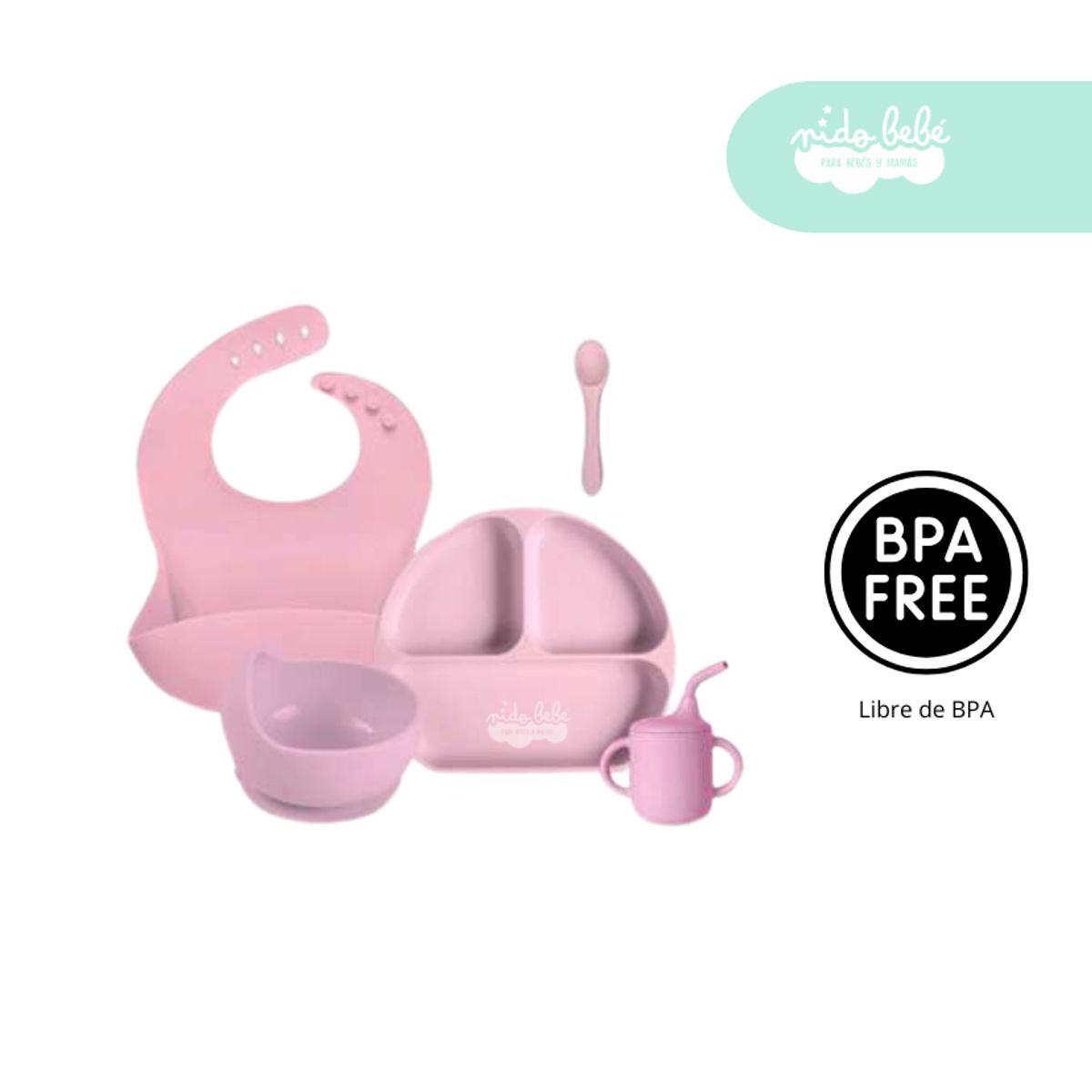 GENERICO - Set de alimentación de bebé 5 piezas con vasito rosita