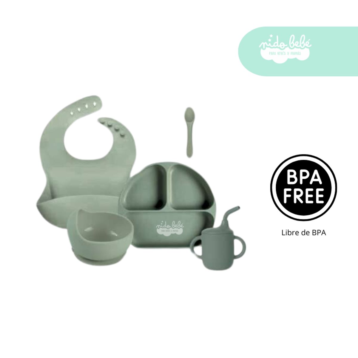 GENERICO - Set de alimentación de bebé 5 piezas con vasito verde