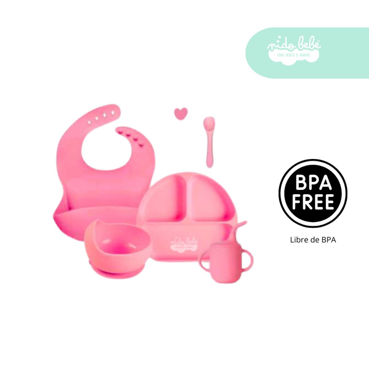 GENERICO - Set de alimentación de bebé 5 piezas con vasito rosado