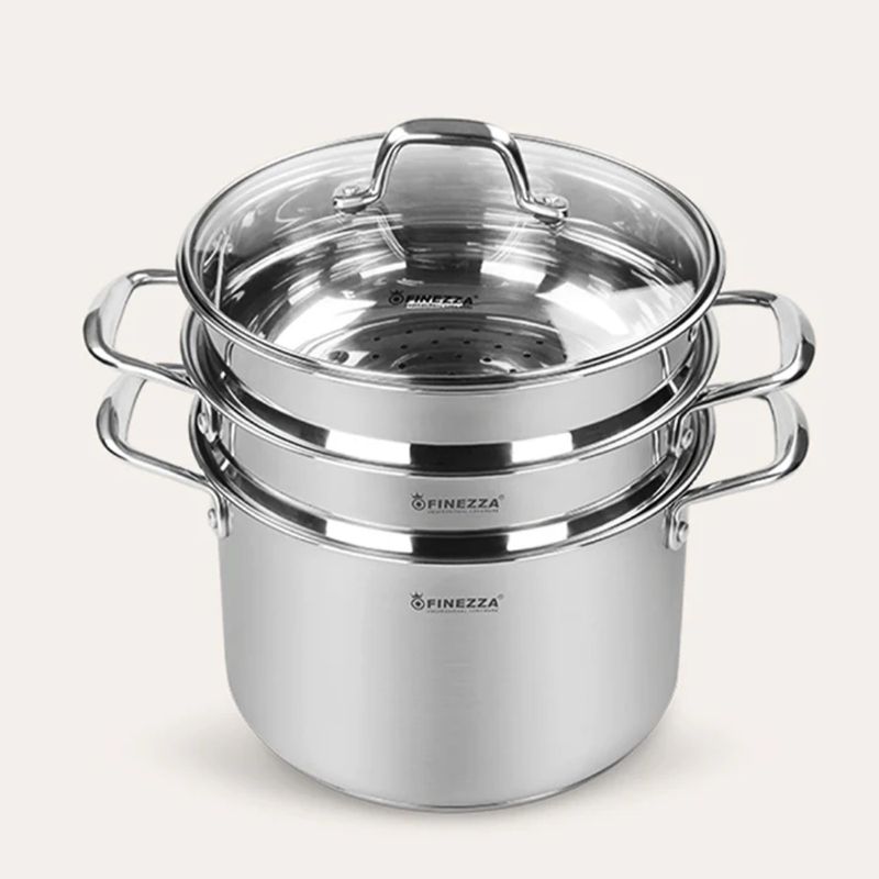 FINEZZA - Espaguetera 6L acero inoxidable con tapa y vaporera FZ-0062SP