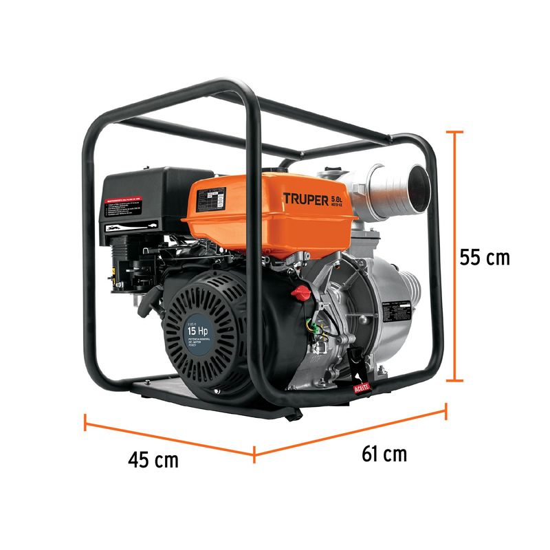 TRUPER - Motobomba autocebante 4x4 gasolina 15HP agrícola TRUPER