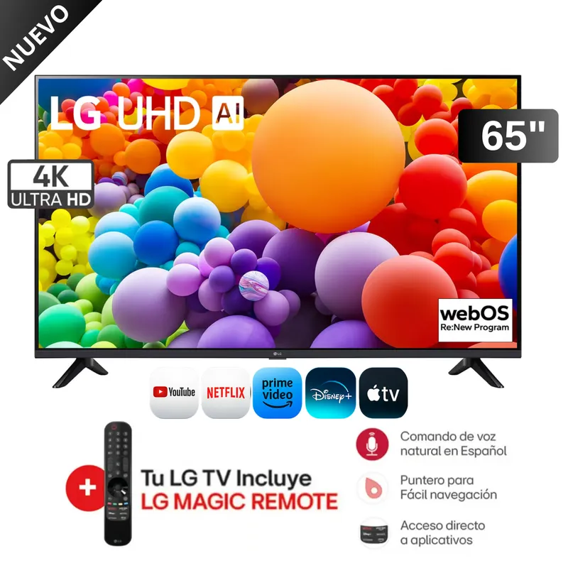 LG - Televisor LG 65 Pulg. LED Smart TV 4K UHD con Thinq AI 65UT7300PSA l Control Magic