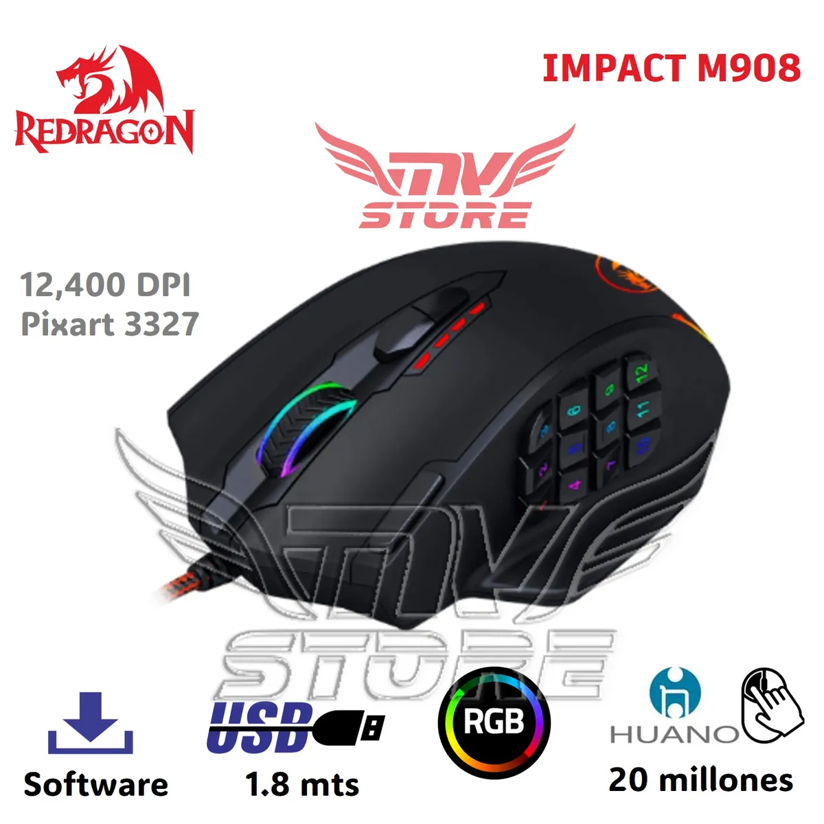 REDRAGON - Mouse Gamer RGB Redragon Impact Negro M908