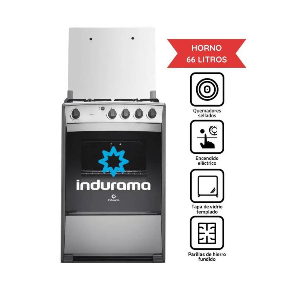 INDURAMA - COCINA A GAS DE 4 HORNILLAS CON HORNO INDURAMA CORUÑA QZ