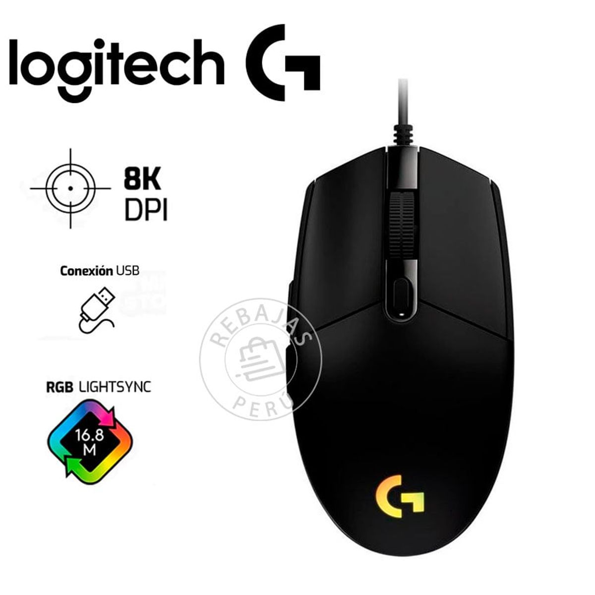 LOGITECH - Logitech G203 LIGHTSYNC  Mouse Gaming 8000 DPI RGB Sensor Óptico Negro