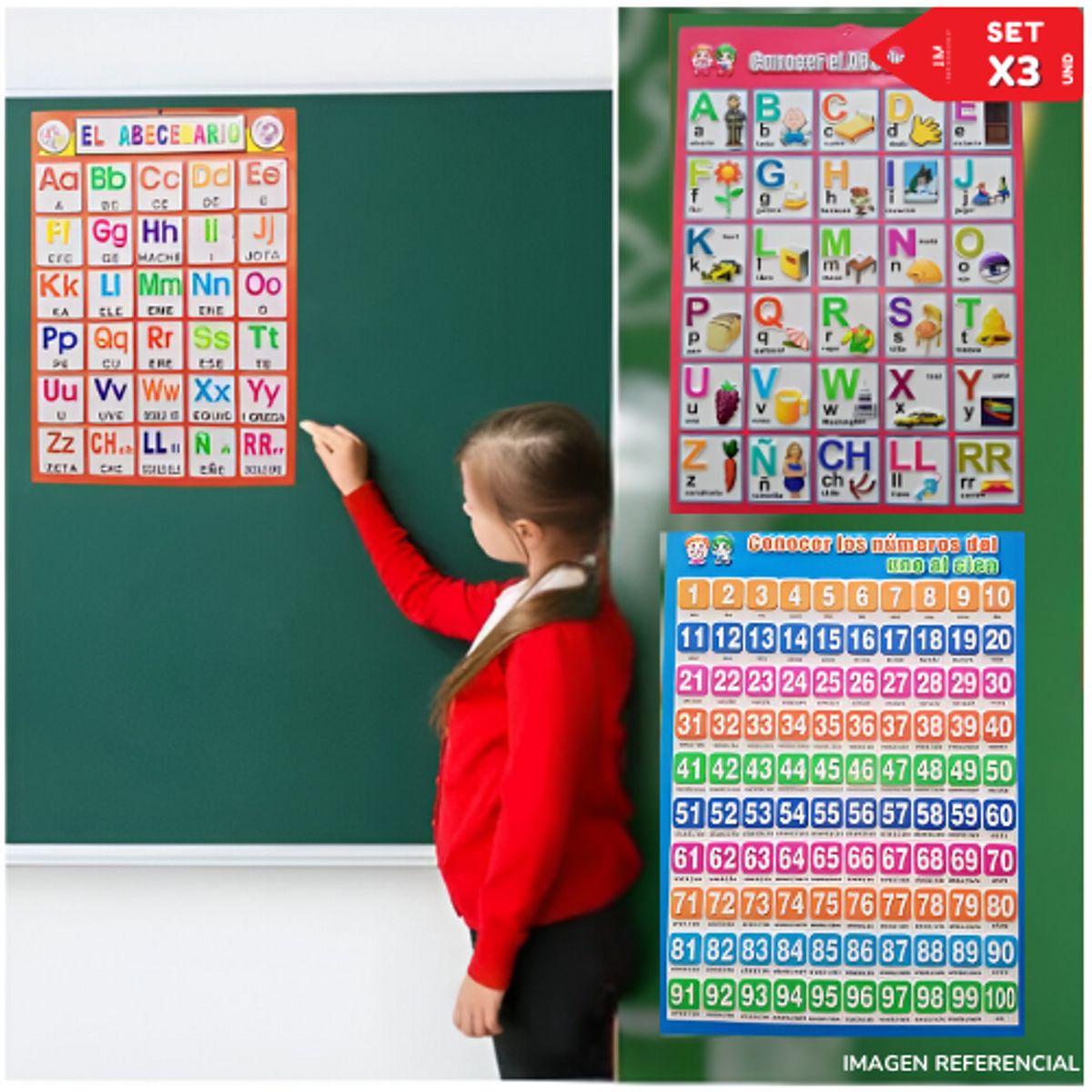 INSPIRA MARKET - Tablero Educativo Escolar Abecedario para Niños Set x3