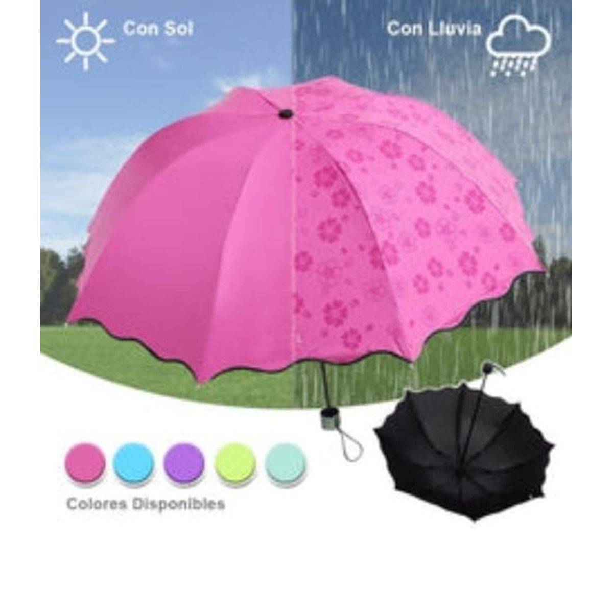 GENERICO - Sombrilla Mágica Cambia Color Agua Protección Filtro UV