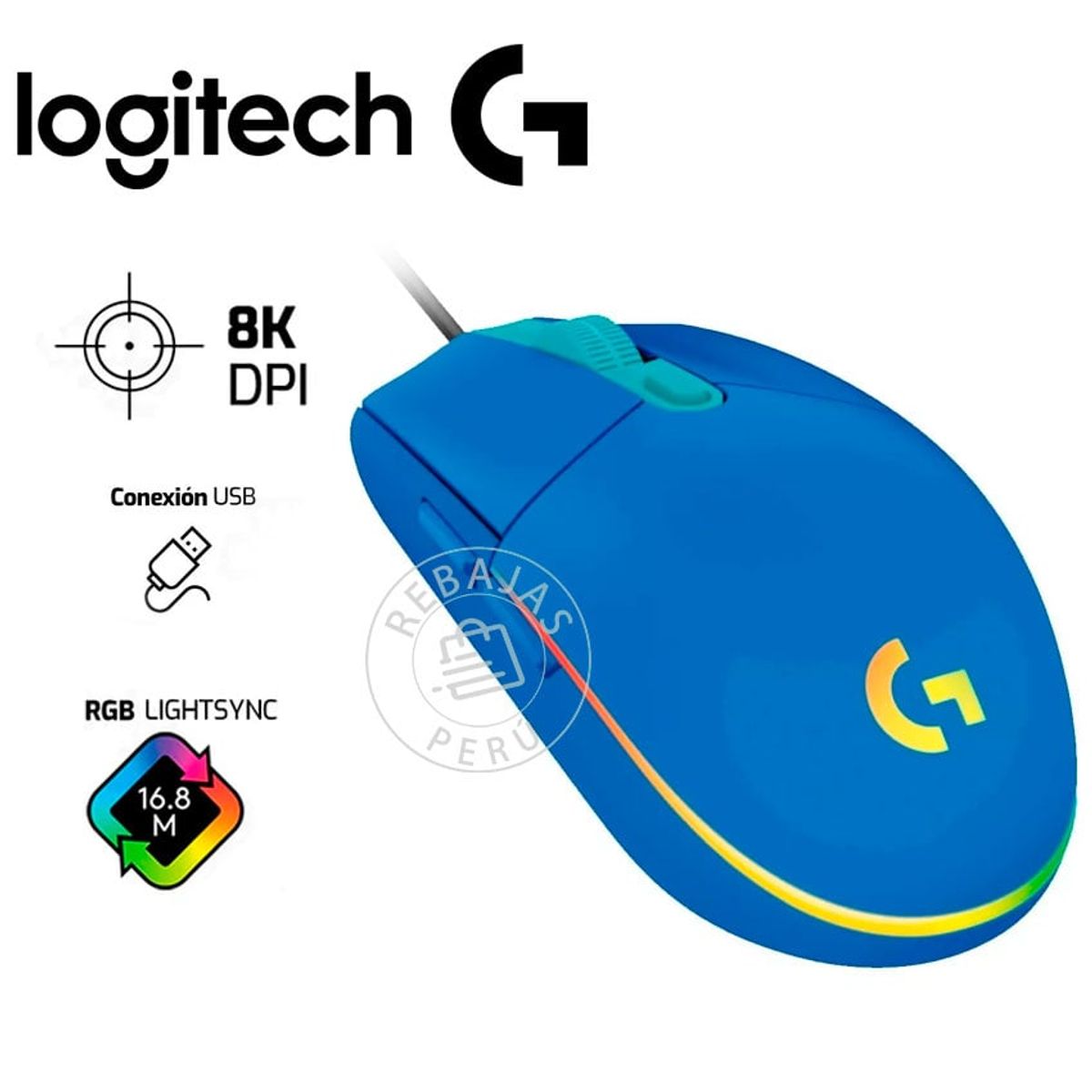 LOGITECH - Logitech G203 LIGHTSYNC  Mouse Gaming 8000 DPI RGB Sensor Óptico Azul