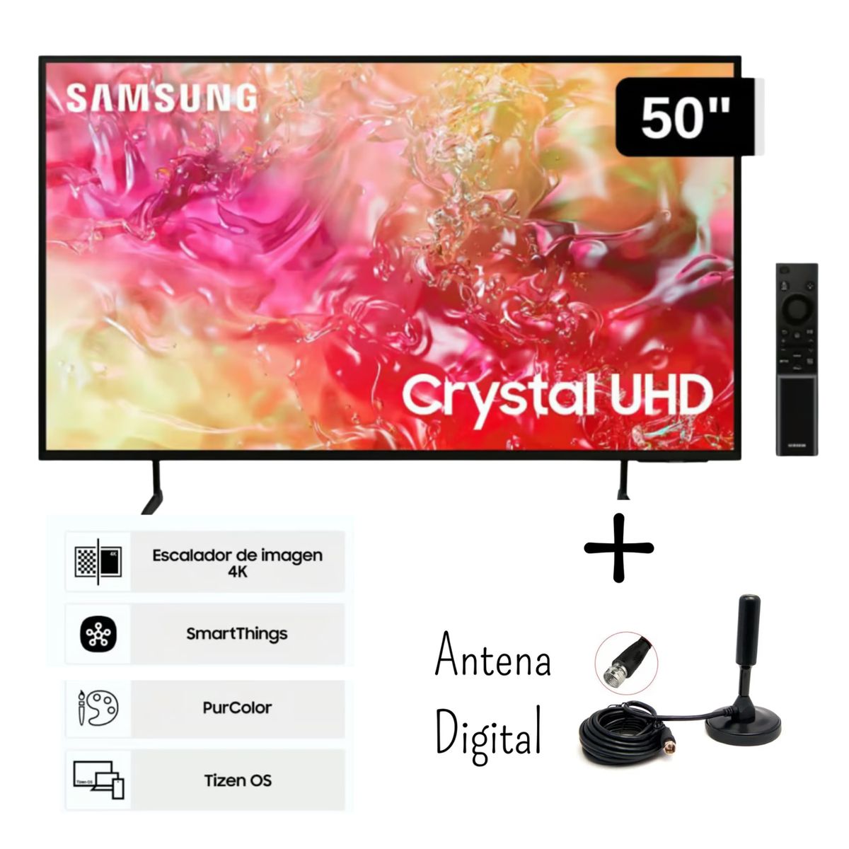 SAMSUNG - Televisor Samsung 50 Pulgadas Crystal UHD 4K Tizen OS UN50DU7000G + Antena Digital (2024)