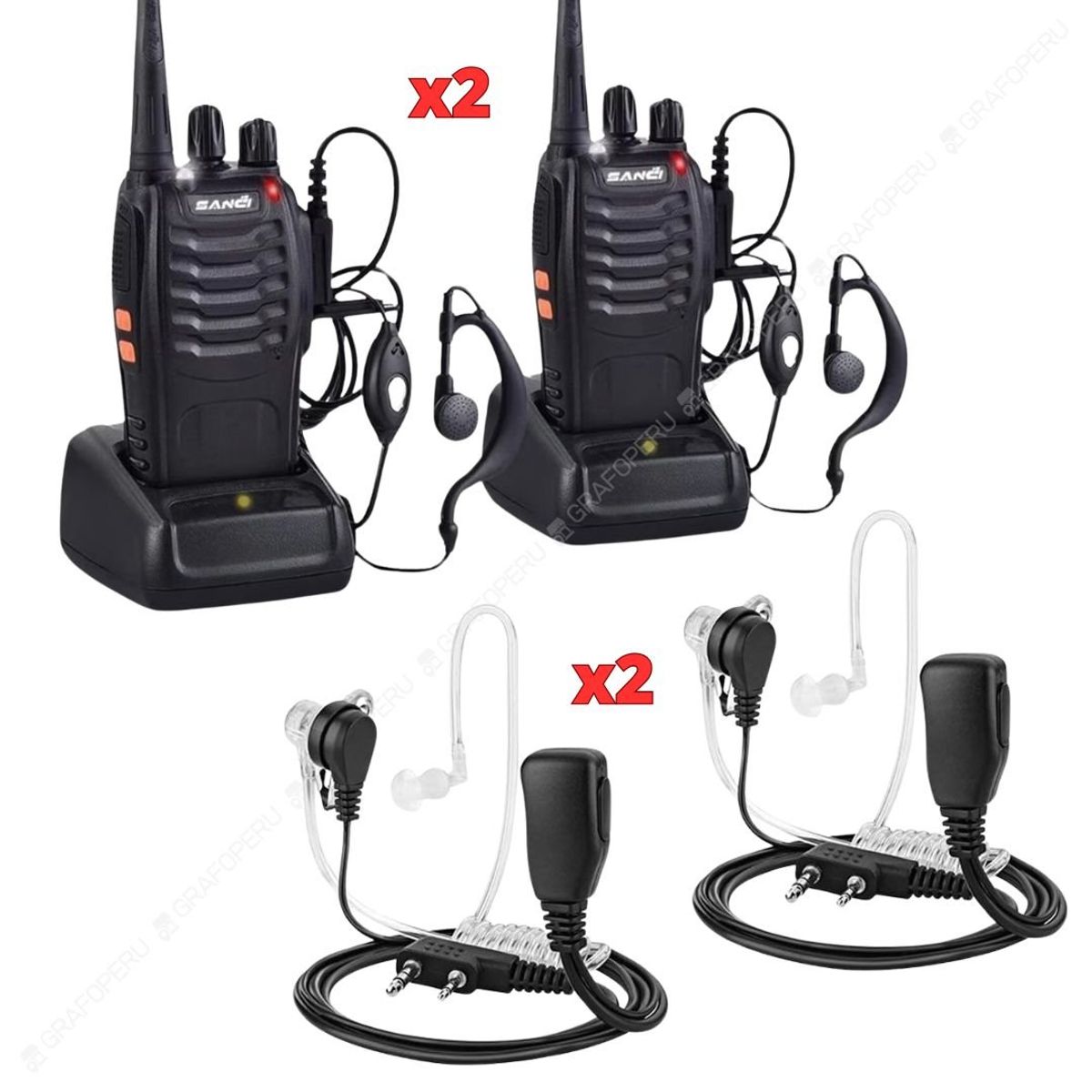 SANC - 02 Radio Walkie Talkie Seguridad + 02 Audifono Microfono Tactico.