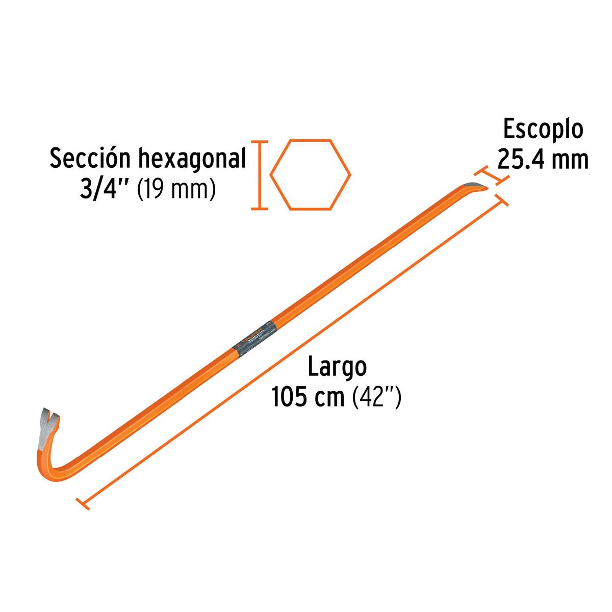 TRUPER - Barreta de uña de 3/4" x 105 cm, Truper