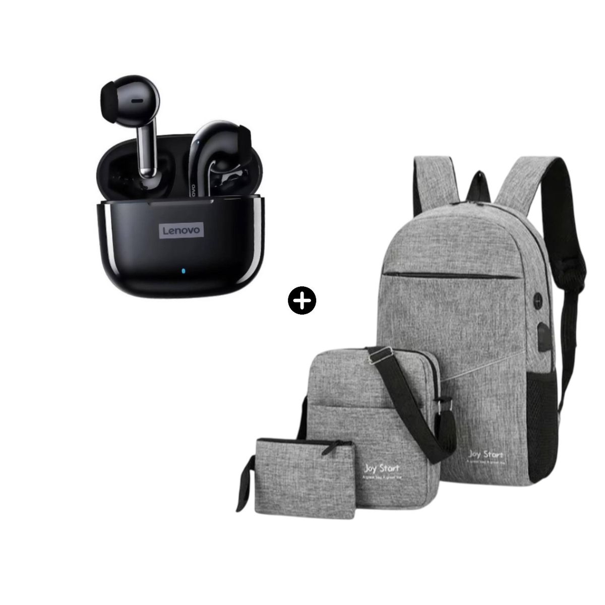LENOVO - Audífono Lenovo LP40 PRO Negro+Pack Mochila Morral 3en1 Joy Start Gris