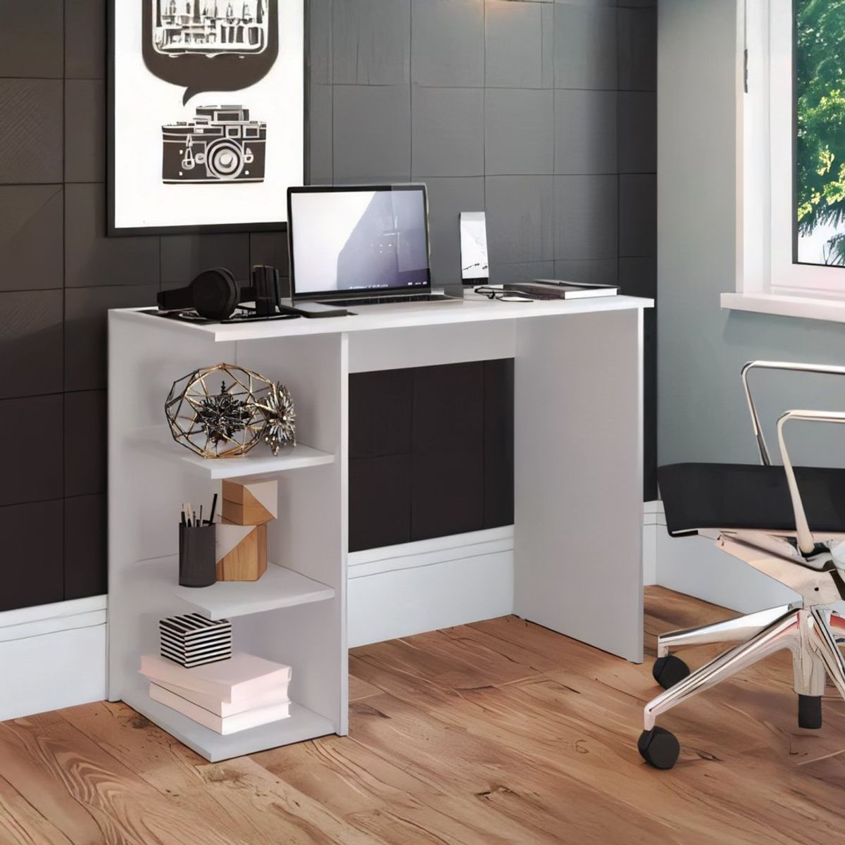 GENERICO - Escritorio Milo 3 Estantes Blanco 120 cm Huk