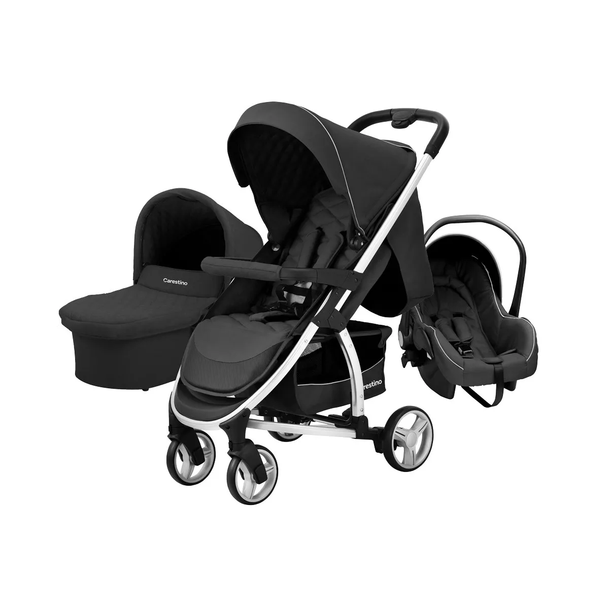 CARESTINO - Coche Carestino London Negro con porta bebé y Moisés
