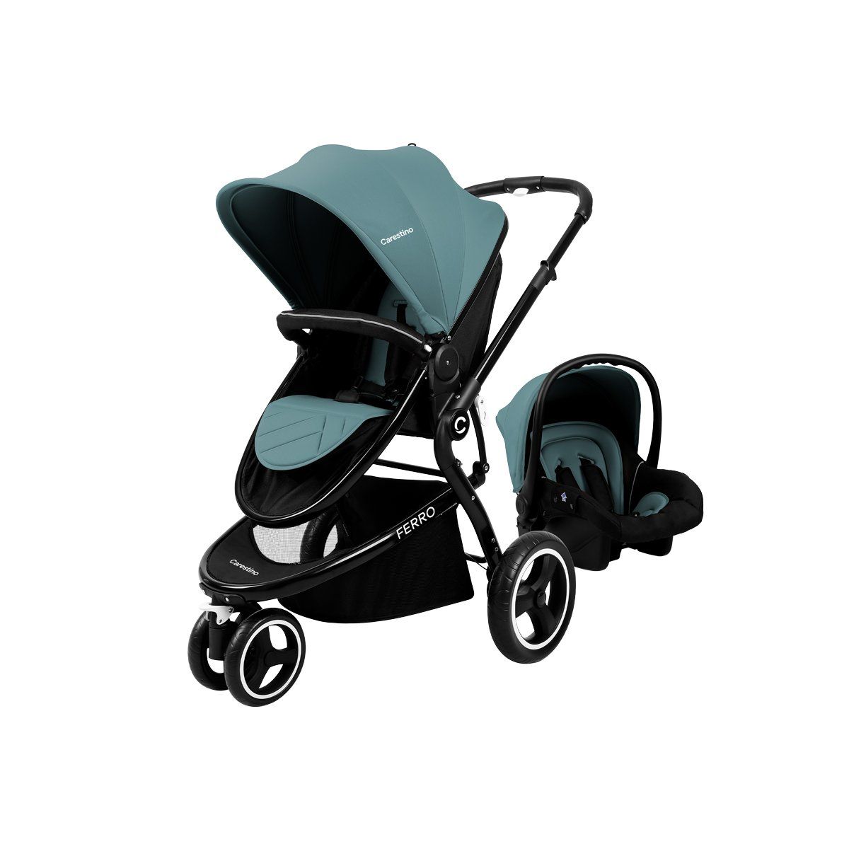 CARESTINO - Coche Carestino Ferro Verde con Huevito y Moisés