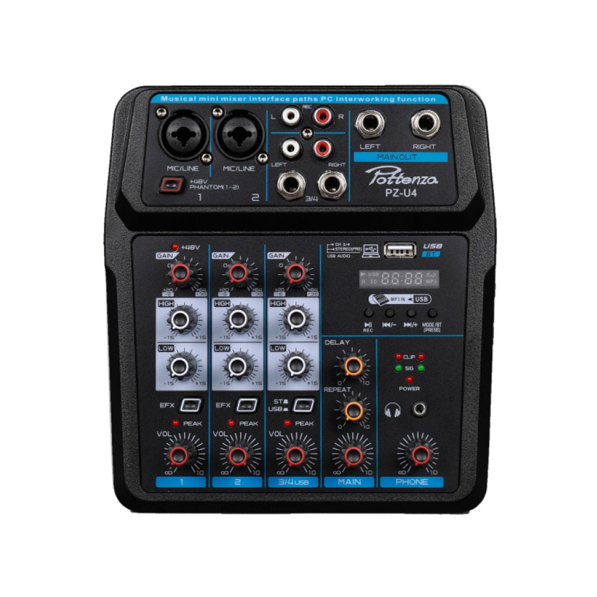 GENERICO - Mezcladora Audio 4 Canales Pottenza PZ-U4