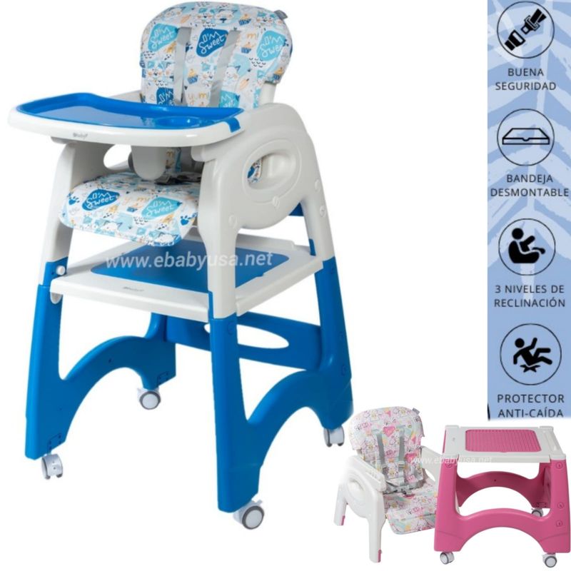 EBABY - Silla de comer Escritorio y con Ruedas LARA  AZUL EBABY